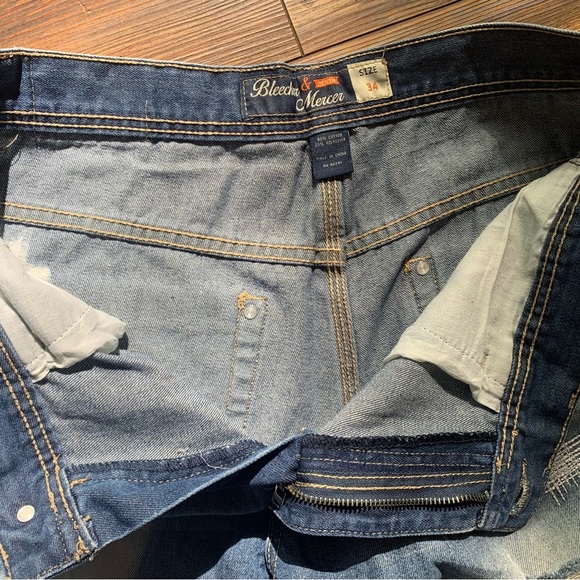 Bleecker & Mercer Mens Blue Distressed Destroyed Jean Shorts Size 34 W Hip Hop - Picture 3 of 14